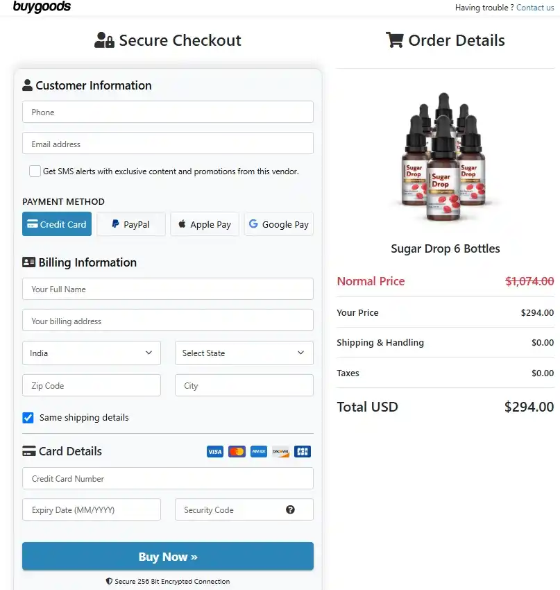 Sugar Drop Order Page